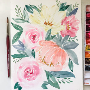 Peony and Rose Blooms (Original)